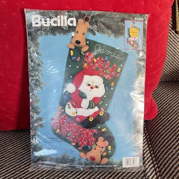 Bucilla Other - Bucilla Bah Humbug 18" Felt‎ Applique Christmas Stocking Kit #83203 New Complete